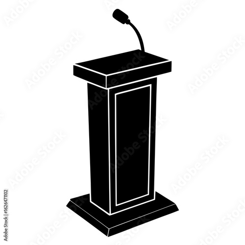 Podium stage microphone political speech presentation talk stand silhouette vector illustration
