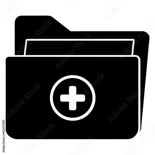 Medical folder plus sign healthcare record document file silhouette vector illustration
