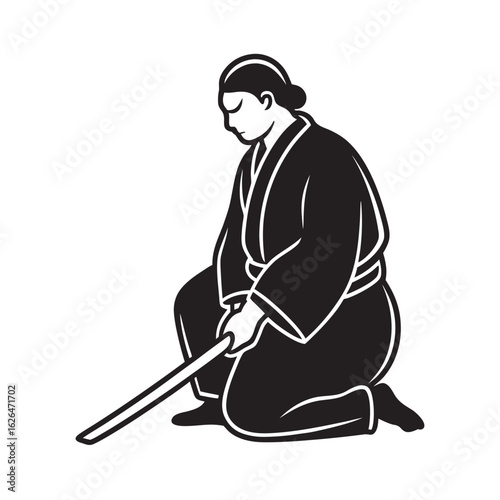 Humble Warrior Holding Katana Silhouette