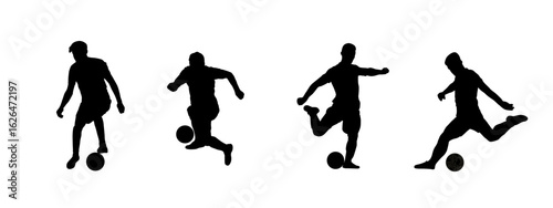 Soccer Player Silhouette Collection Dynamic Kicks and Moves, Football Athlete Silhouette Set in Action Poses