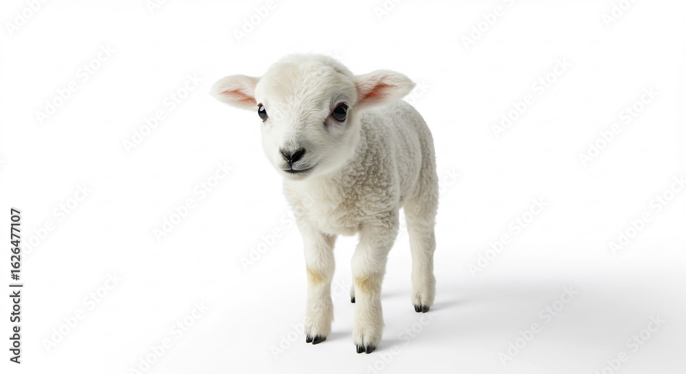 Obraz premium 子羊 白背景 柔らかな光 愛らしい瞳 春の息吹. AI Generated