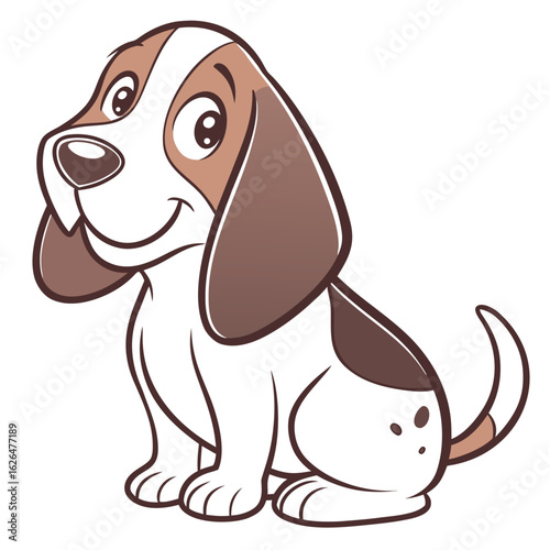 Cute cartoon puppy sits patiently with big brown eyes, isolated against transparency