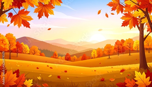 Autumnal landscape with vibrant fall foliage