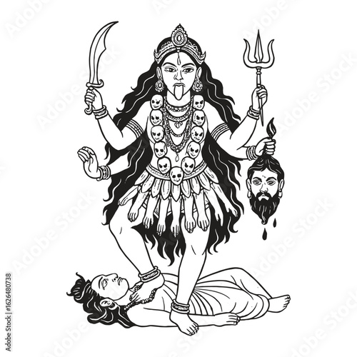 Hindu Goddess Kali standing on Lord Shiva