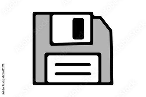 Based on the image provided, here is a description in English:The image is a cartoon-style illustration of a floppy disk, a classic symbol of data storage from the 1980s and 1990s.