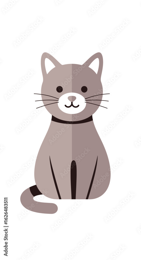 Obraz premium A simple, stylized illustration of a seated gray cat with a black collar.