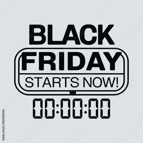 Vector Illustration of Midnight Clock with ‘Black Friday Starts Now’ Text, Symbolizing Sale Kickoff
