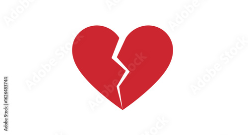A red heart shape, split down the middle, symbolizing heartbreak and sadness.