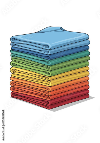 A neatly stacked pile of colorful folded fabrics, showcasing a rainbow of hues.