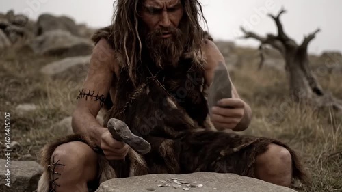 Stone Age Man Making Tools with Rock – Primitive Survival Skill