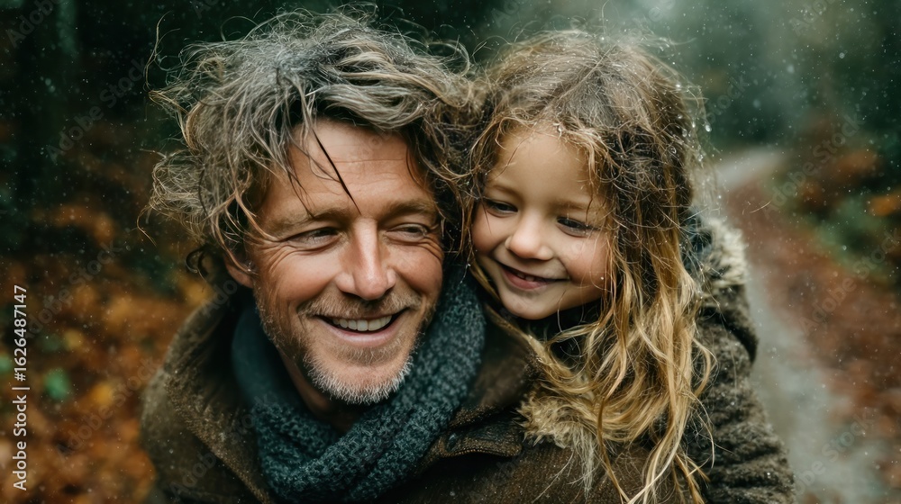 Fototapeta premium Smiling father giving son a ride on his back