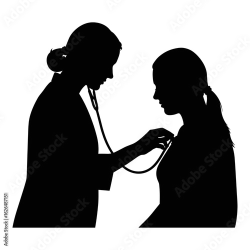 Doctor using stethoscope to examine a patient silhouette