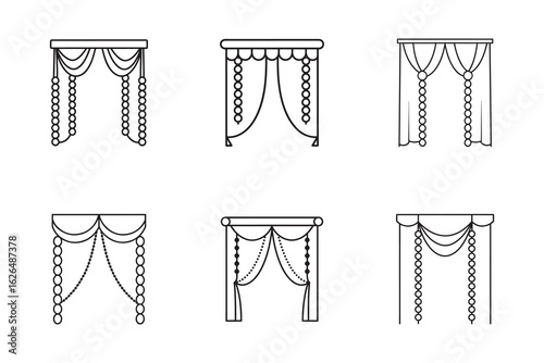 Elegant Curtain and Drapery Collection Line Art for Interior Design and Decorative Applications
