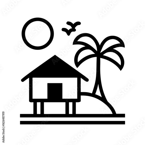Beach House and Coastal Home Line Icons Set