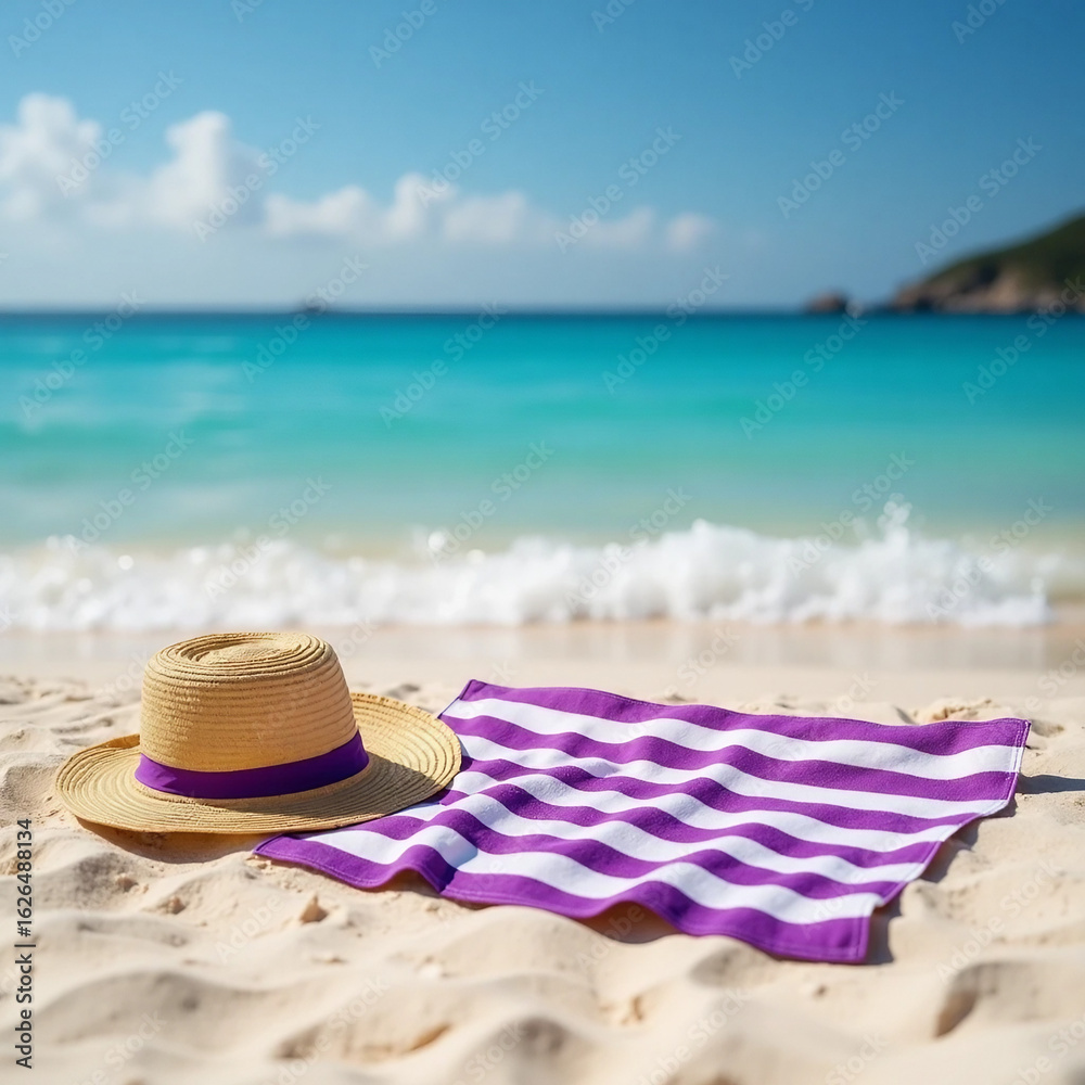 Obraz premium hat and sunglasses on the beach