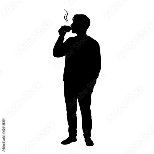 Silhouette of a man drinking a hot beverage
