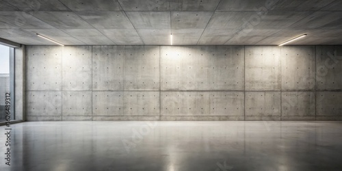 Empty Modern Industrial Space with Concrete Walls and Polished Floor Featuring Subtle Lighting