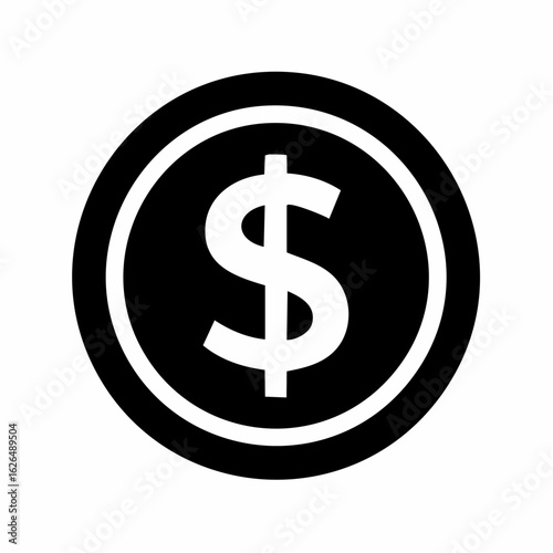 American Currency Dollar Coin Illustration in Black and White Graphic Style Symbol