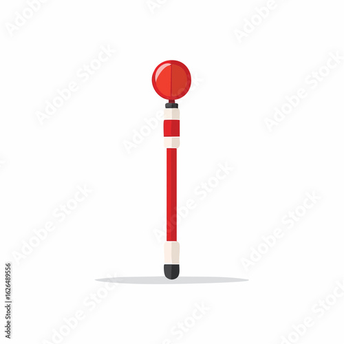 Red and white striped traffic control sign stick with round stop sign topper