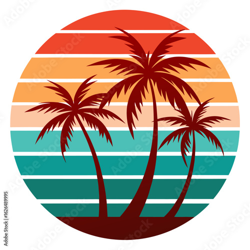 Wallpaper Mural Minimal Palms Over Sunset Stripes in Soft Coral and Turquoise Torontodigital.ca