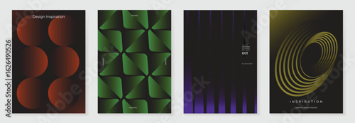 Modern gradient poster background vector set. Minimalist cover template with vibrant perspective geometric shapes different. Ideal design for social media, cover, banner, flyer.