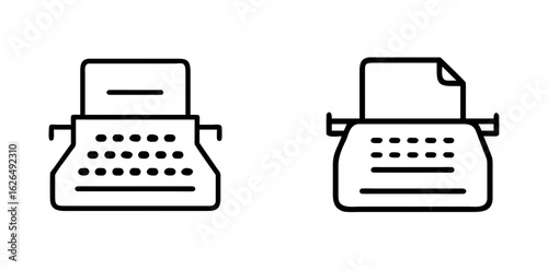 Typewriter Writing and Office Line Icons Set