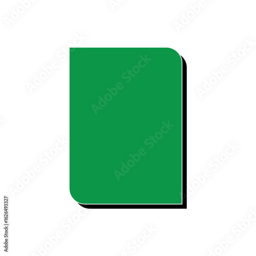 A solid vibrant green rectangle with a subtle shadow and rounded corner on a white background