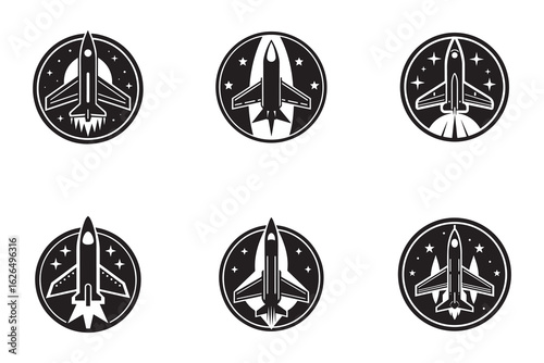 Monochrome Rocket Ship Icon Set for Aerospace Exploration and Future Technology Designs Ready for Your Creative Vision
