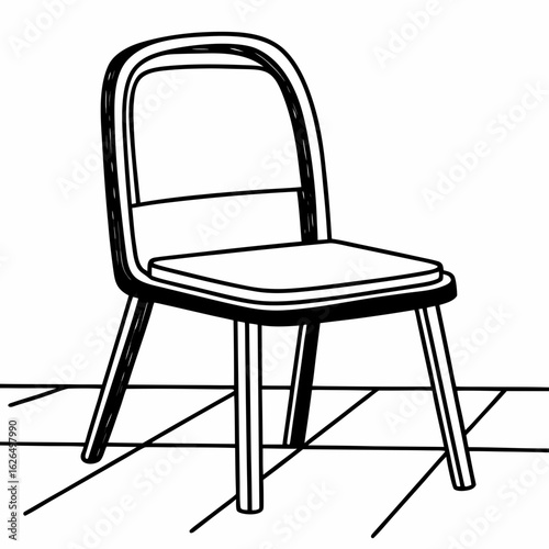 Hand Drawn Wooden Chair on Tiled Floor