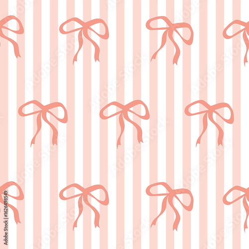 Coquette Bow Seamless Pattern. striped background. Perfect for Prints, Wrapping Paper, Wallpaper, Textiles, Stationery, and Fabric.