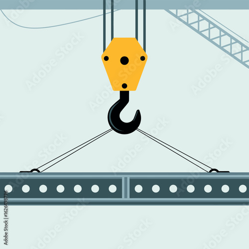 Construction crane lifting heavy steel beams at a building site