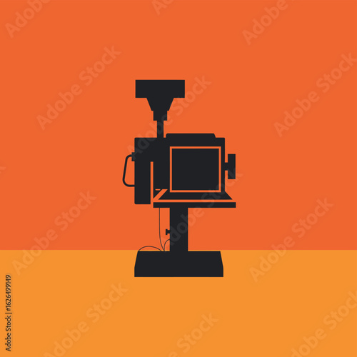 Vintage camera silhouette on orange background