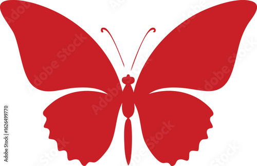 Elegant red butterfly silhouette illustration. A minimalist graphic design concept of a beautiful insect with open wings, perfect for nature themes.