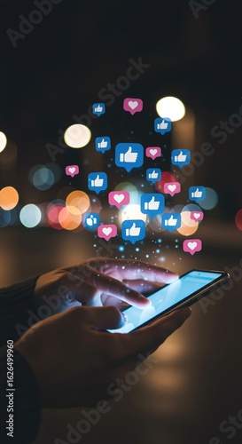 Nighttime Smartphone Social Media Likes & Hearts