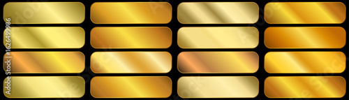 Premium royal gold gradients swatch palette design set. golden metal gradient.