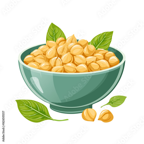 Chickpeas in a Bowl with Basil Leaves, Vegetarian Cuisine