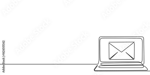 Line mail art continuous one icon email letter vector paper message. Continuous mail line sketch newsletter outline contact plane illustration business single doodle arrow journey travel send fly post