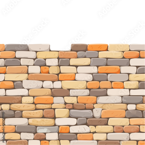 Cartoon brick wall background with missing stones, cartoon masonry texture