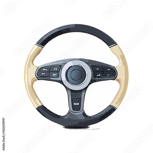 Stylish Automotive Steering Wheel Illustration Modern vehicle interior car control technology safety driving assistance navigation