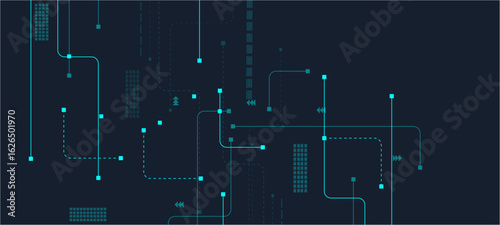 
Abstract digital AI circuit board background with tech icons. Digital technology motherboard texture design.
