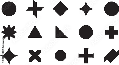 Collection of Black Geometric Shapes on a White Background Displaying Variety