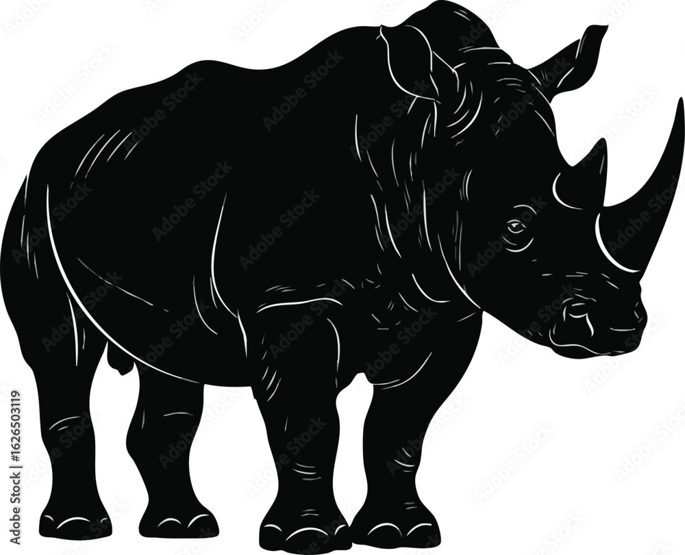 Fototapeta premium Black Rhinoceros Silhouette Isolated Vector Graphic