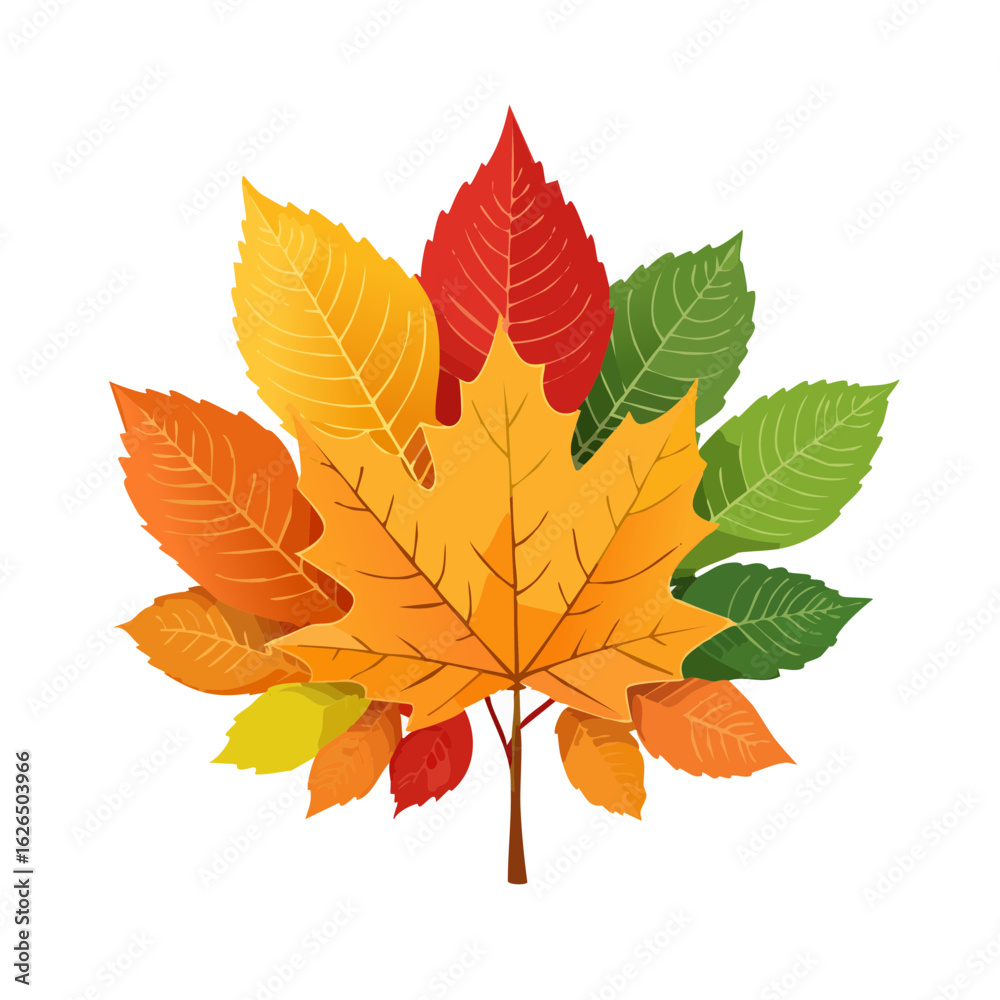 Colorful Autumn Leaves Arrangement with Maple Leaf on Black Background Colorful Autumn Leaves Arrangement with Maple Leaf on Black Background