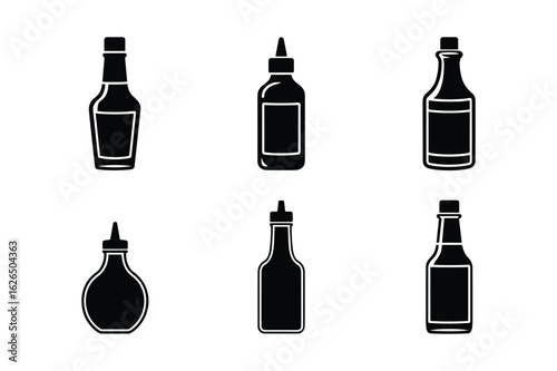 Black silhouette bottles and containers for sauces and condiments kitchen