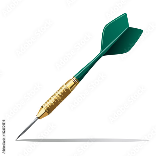Green dart with gold barrel against black backdrop precision aiming game target