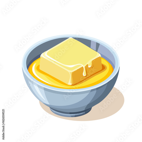 Cartoon melting butter in a bowl illustration cooking ingredient dairy spread food preparation recipe breakfast dish delicious creamy