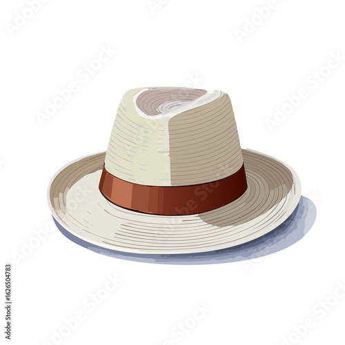 Stylish straw fedora with brown ribbon vintage apparel illustration