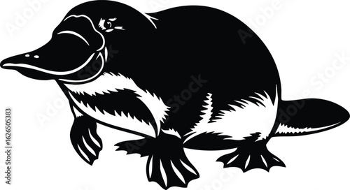 Stylized Black and White Platypus Vector Illustration
