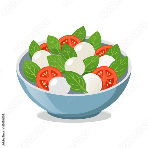 Caprese Salad in Blue Bowl Fresh Tomatoes Mozzarella Basil Leaves Italian Cuisine Vegetarian Diet Healthy Meal Appetizer Simple Food