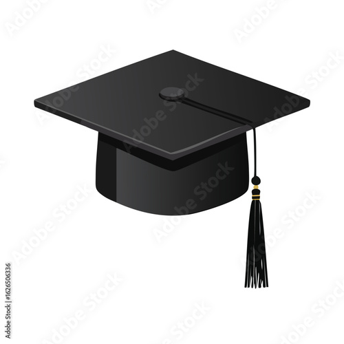 Isolated illustration of a traditional academic mortarboard hat with a tassel. A symbol of higher education, graduation ceremonies, and success.